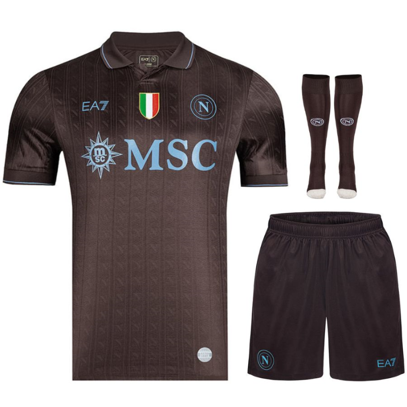 Kit Bambino SSC Napoli 2025/2026 Terza Maglia – Colore Moka Con Dettagli Azzurri